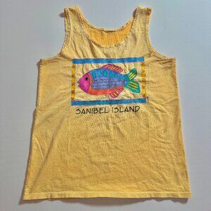 Vintage Sanibel Island Tank Top Yellow Mens Small Y2k